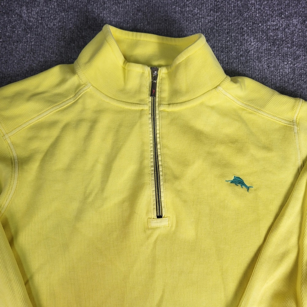 Tommy Bahama Relax Mens Medium Yellow 100% Cotton Ribbed Quarter Zip Pullover